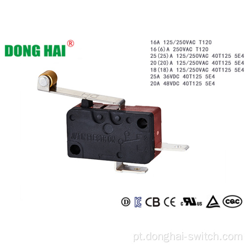 Microinterruptor de rolo de dobradiça longa normal aberto